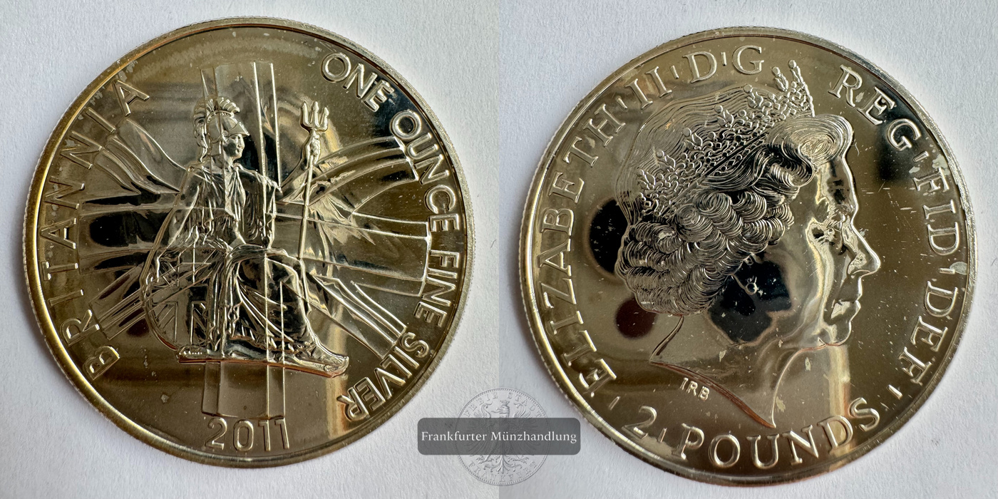  UK 2 Pounds 2011 Britannia (Union Jack) Proof FM-Frankfurt KM#1230 Feinsilber: 31,1g   