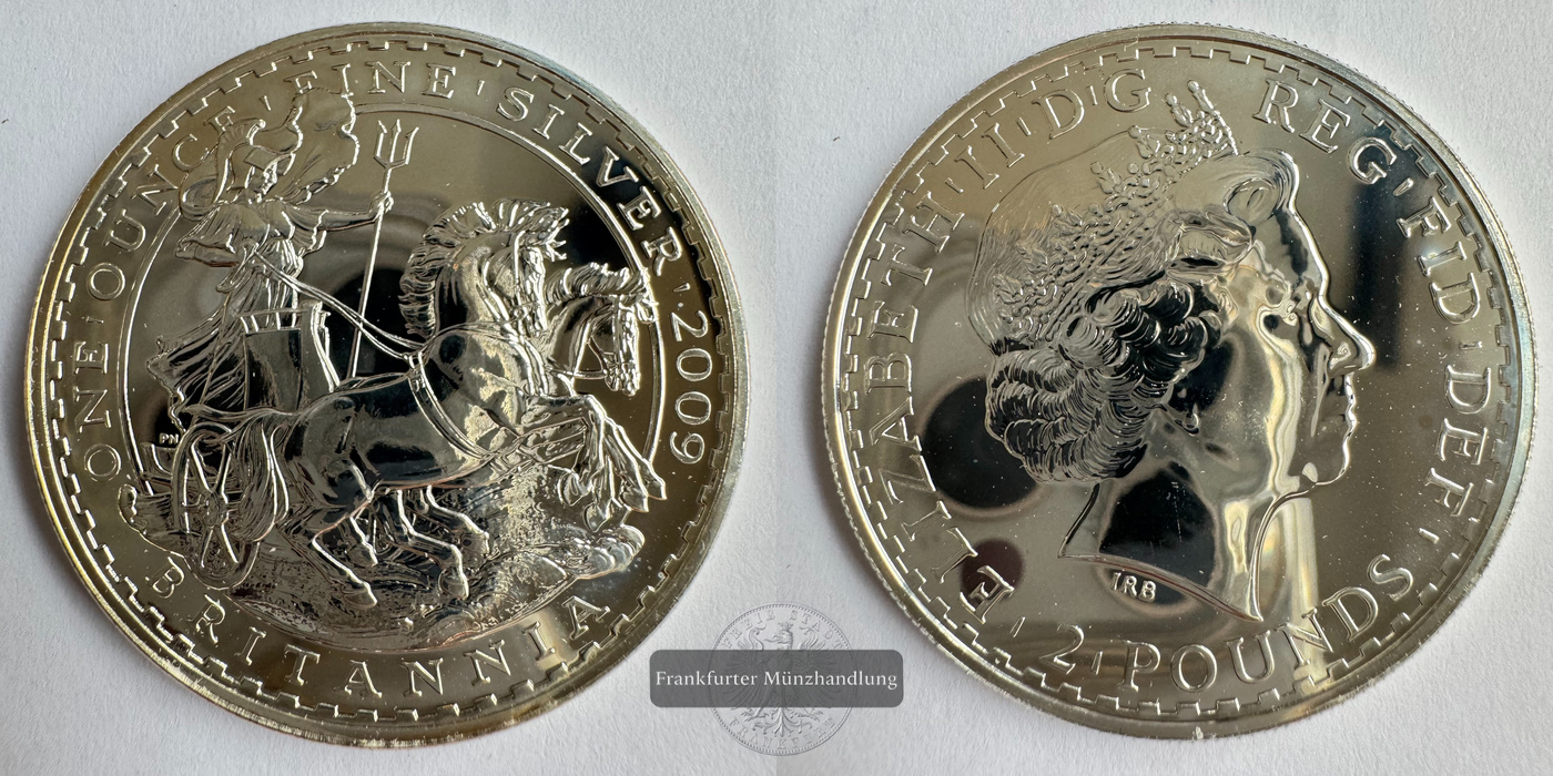  UK 2 Pounds 2009 Standing Britannia with horse cart Proof FM-Frankfurt KM#1000 Feinsilber: 31,1g   
