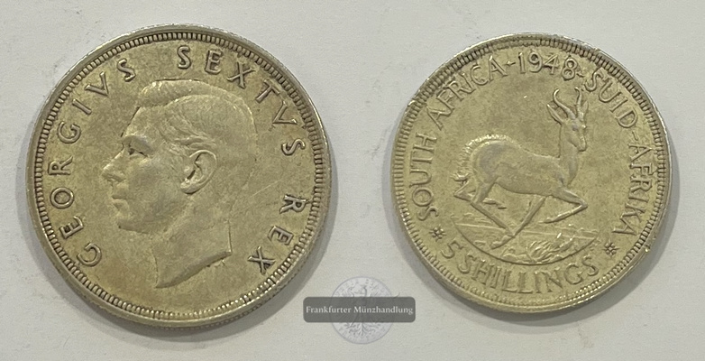  Süd Afrika 1948 5 Shillings George VI Sextus Rex KM#40.1 FM-Frankfurt Feinsilber: 22,4g   