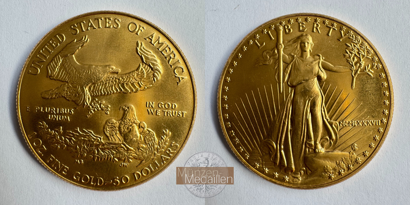  USA 50 Dollars American Gold Eagle 1987 (1986-2023) MM-Frankfurt KM#219 Feingold: 31,1g   