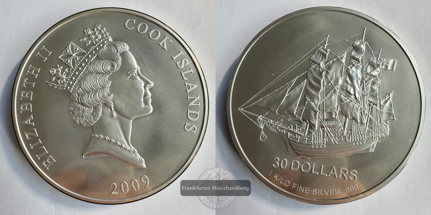  Cookinseln 30 Dollars Elizabeth II (Bounty) 2009 FM-Frankfurt N#72787 Feinsilber: 1000g   