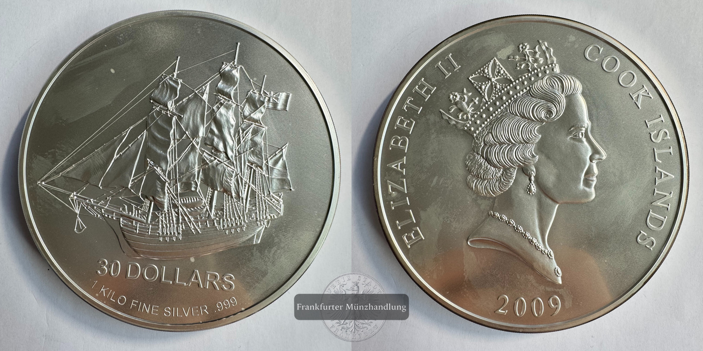  Cookinseln 30 Dollars Elizabeth II (Bounty) 2009 FM-Frankfurt N#72787 Feinsilber: 1000g   