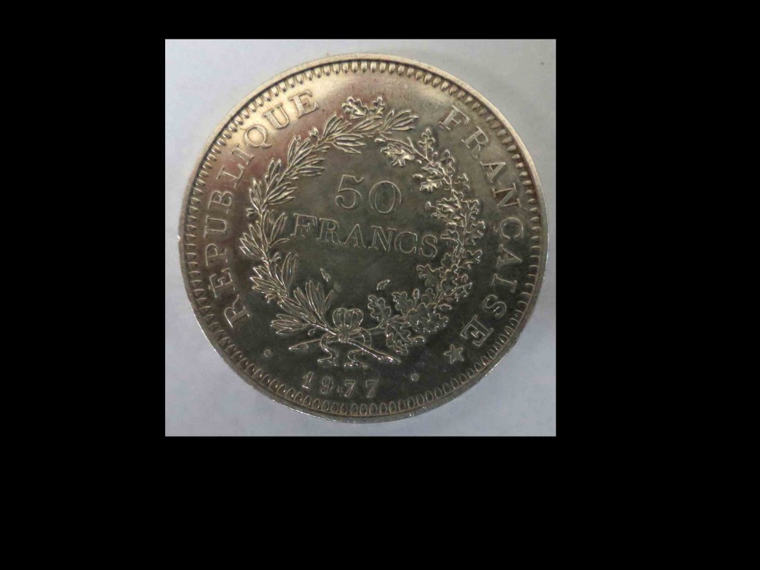 Frankreich 50 Francs Hercules 1977; 30 Gramm Silber 900er; sehr schön