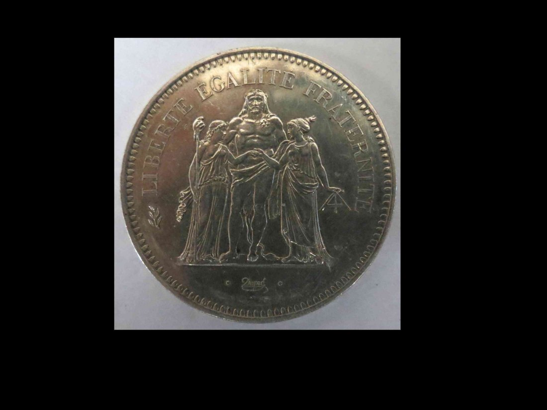  Frankreich 50 Francs Hercules 1977; 30 Gramm Silber 900er; sehr schön   