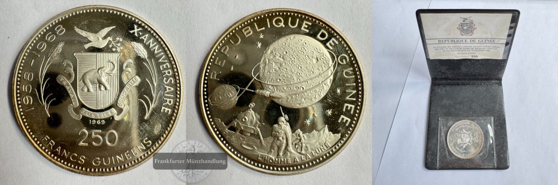  Guinea 250 Francs Guinéens (Lunar Landing) 1968 (1969-70) FM-Frankfurt KM#12 Feinsilber: 14,53g   
