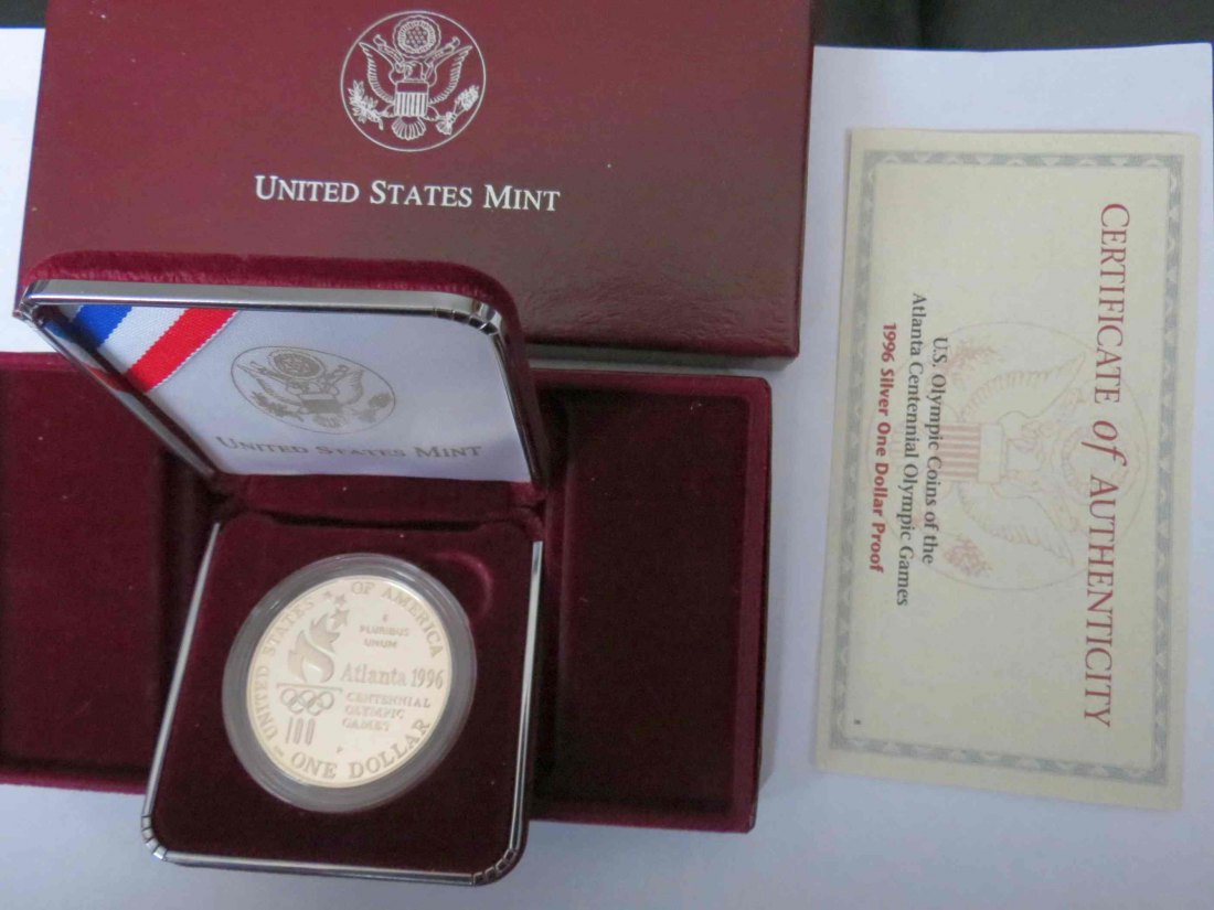  USA 1 Dollar 1996 Philadelphia Olympische Spiele Atlanta Hochsprung PP in Etui+ Zertifikat   