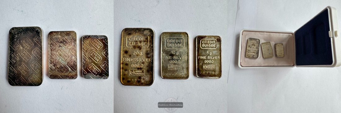  Credit Suisse 3 Silberbarren ges.:30g 999er Silber FM-Frankfurt Feinsilber: 30g   