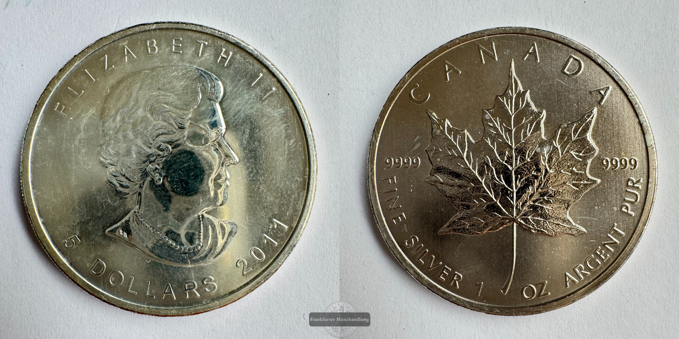  Kanada 5 Dollar 2011 Maple Leaf FM-Frankfurt Feinsilber: 31,06g   