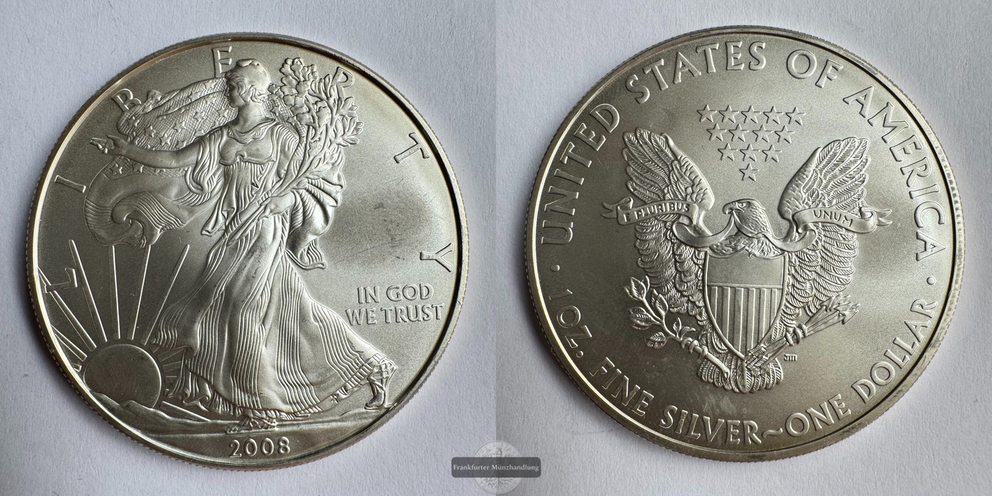  USA 1 Dollar 2008 (1986-2021) Walking Liberty FM-Frankfurt KM#273 Feinsilber: 31,1g   