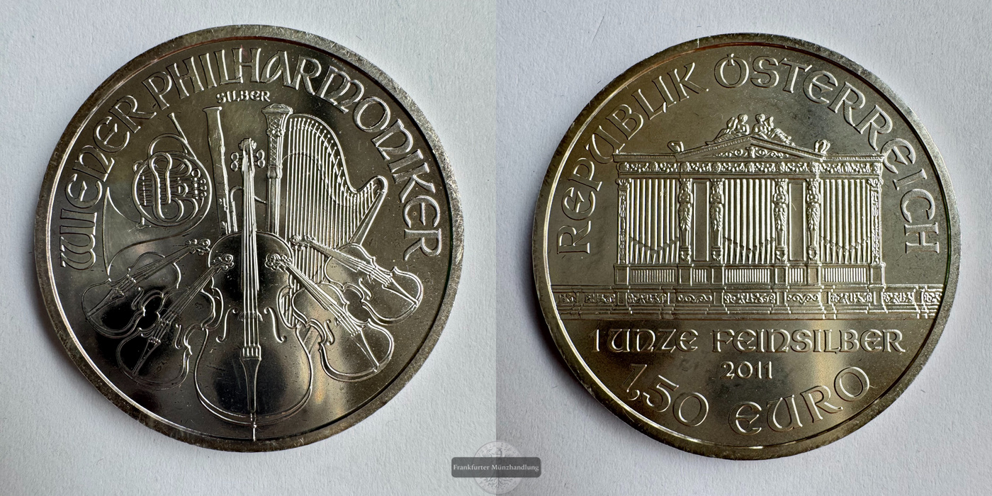  Österreich  1,50 Euro Wiener Philharmoniker 2011 FM-Frankfurt KM#3159 Feinsilber: 31,1g   