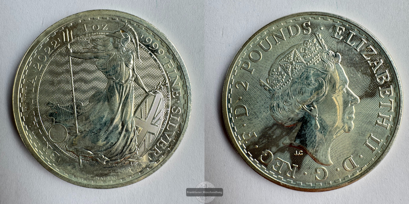 Großbritannien 2 Pounds 2022 (2021-23) Britannia FM-Frankfurt KM#2019 Feinsilber: 31,06g   