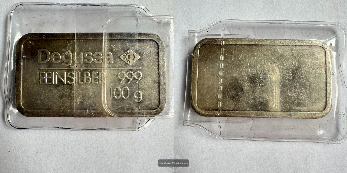 Deutschland Silberbarren 100g Degussa FM-Frankfurt Feinsilber: 99,9g   
