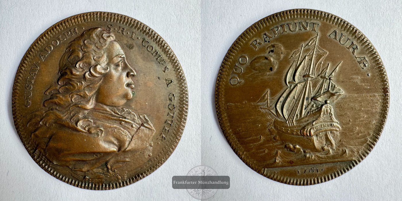  Deutschland Bronzemedaille 1761 Graf Gustav Adolf v. Gotter FM-Frankfurt 16,8g   