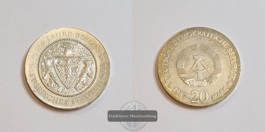  Deutschland (DDR) 20 Mark 1987 750 Jahre Berlin FM-Frankfurt Feinsilber: 13,06g   
