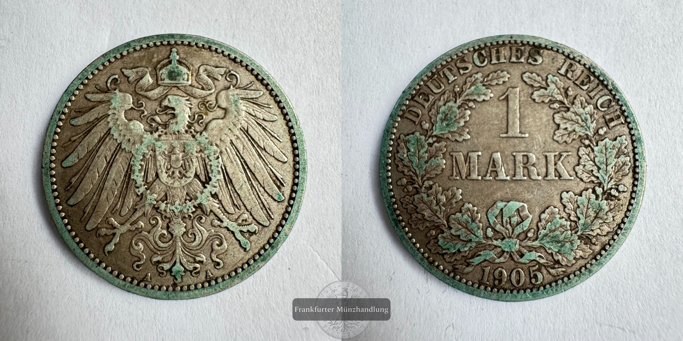  Dt. Reich 1 Mark  Wilhelm II 1905 (1891-1916) FM-Frankfurt KM#14 Feinsilber: 5g   
