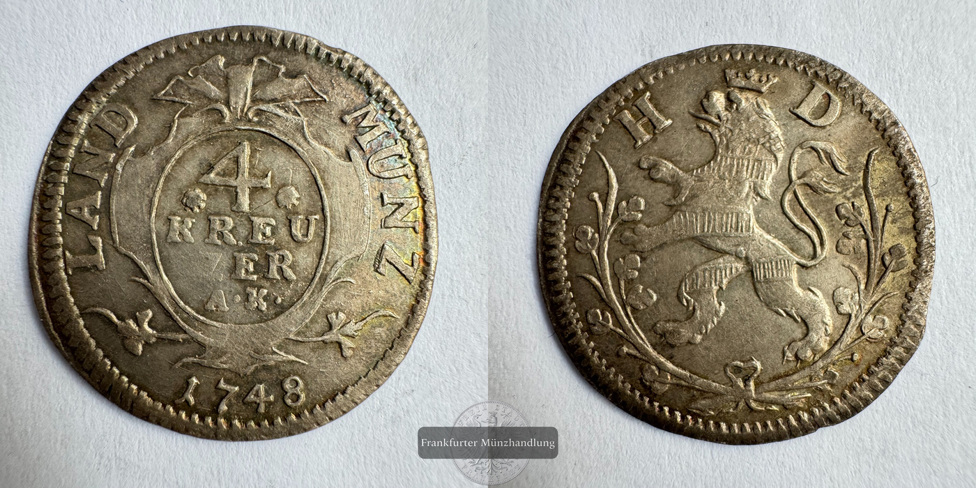  HRR dt. Nation 4 Kreuzers Louis VIII 1748 (1748-59) FM-Frankfurt KM#184 Billon: 1,66g   