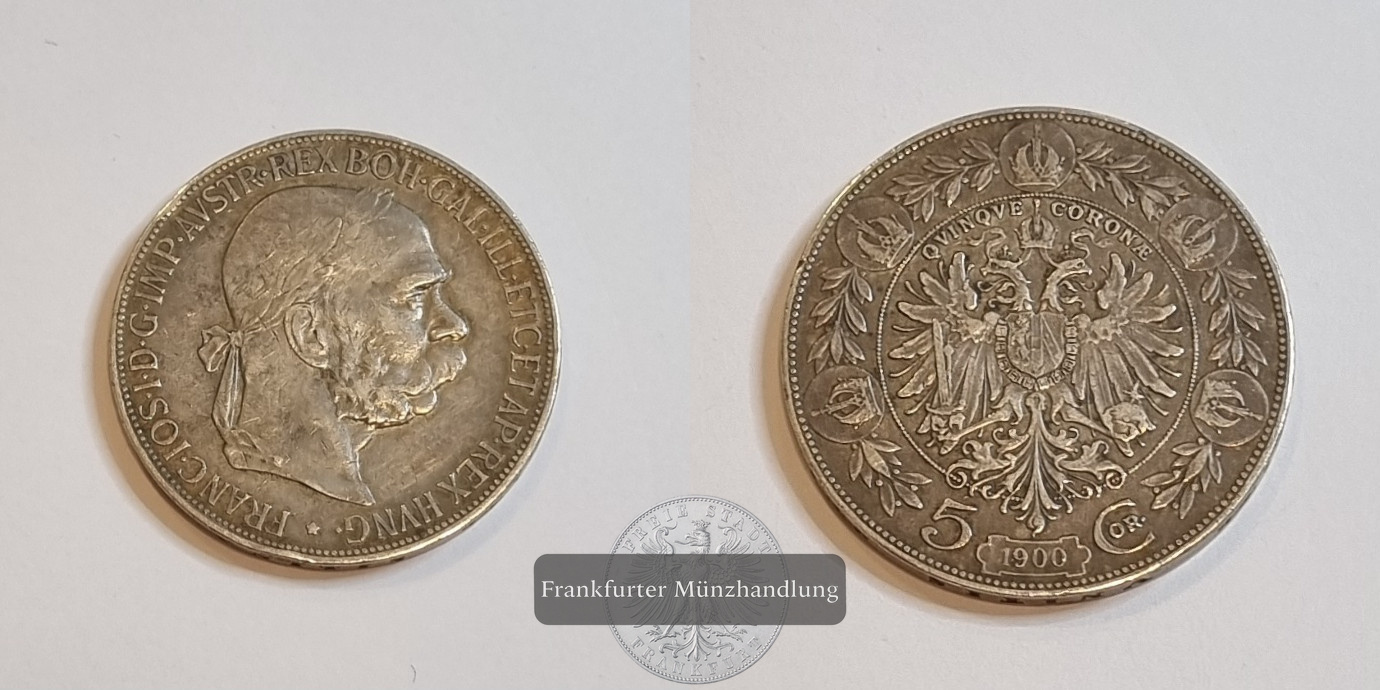  Österreich 5 Kronen  1900   Franz Josef I.  1848-1916   FM-Frankfurt  Feinsilber: 21,6g   