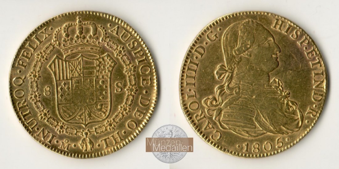Mexiko, span. Kolonie Karl IV. 1788-1808 MM-Frankfurt  Feingold: 21,32g 8 Escudos 1805 MO - FM 