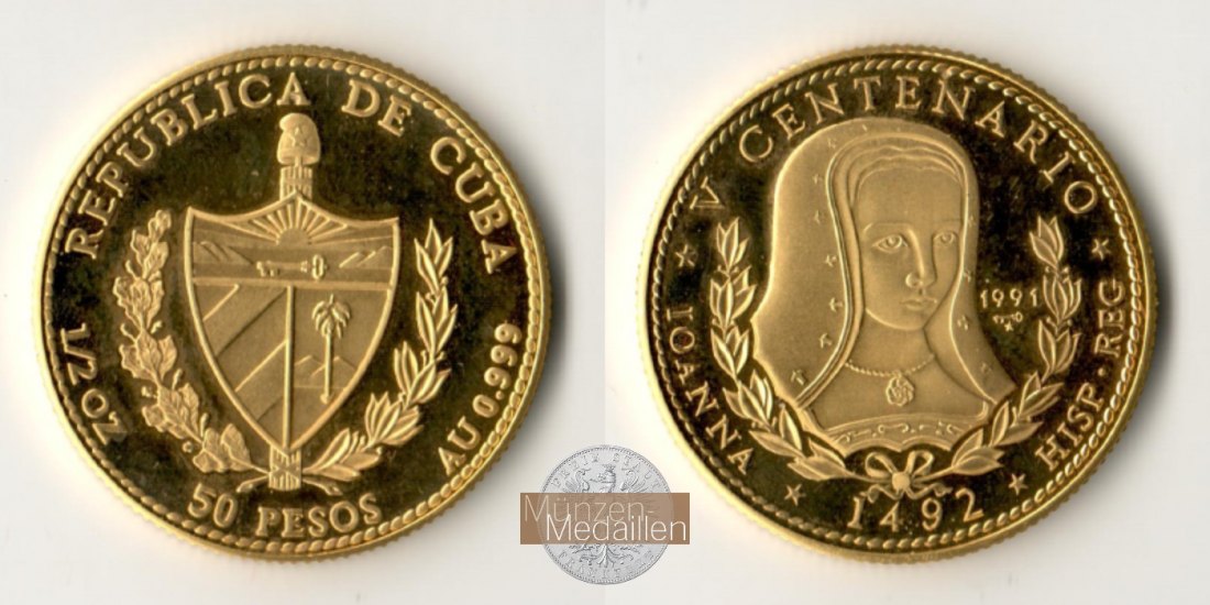 Kuba MM-Frankfurt Feingold: 15,55g 50 Pesos 1991 
