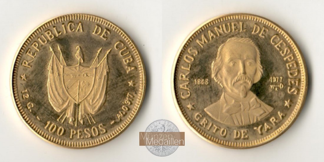 Kuba MM-Frankfurt  Feingold: 11g 100 Pesos 1977 
