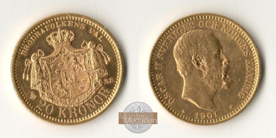 Schweden, Oscar II (1872-1907) MM-Frankfurt Feingold: 8,06g 20 Kronen 1901 
