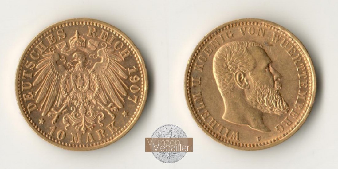 Deutsches Kaiserreich - Württemberg MM-Frankfurt Feingold: 3,58g Wilhelm II., 10 Mark 1907 F 