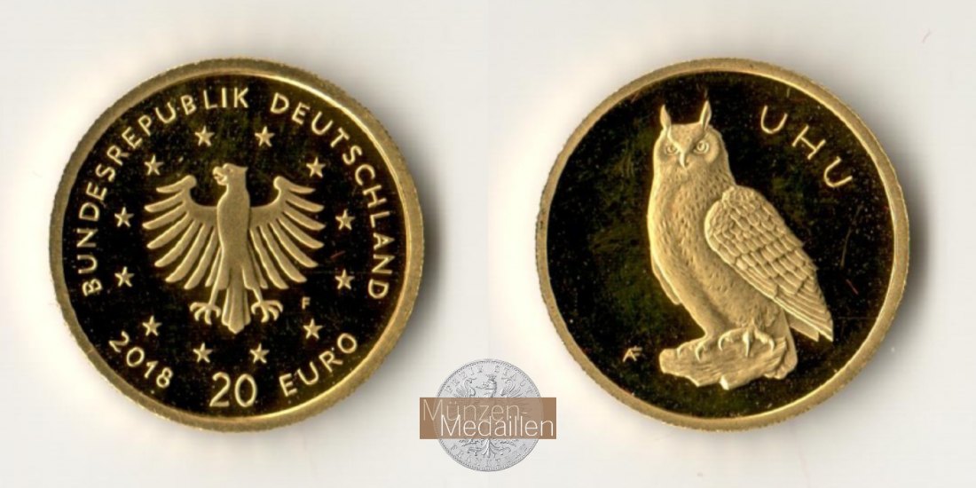 BRD  20 Euro MM-Frankfurt Feingold: 3,88g Einheimische Vögel - UHU 2018 F 