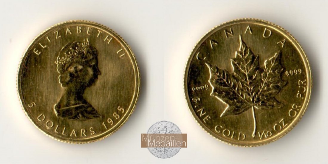 Kanada MM-Frankfurt Feingewicht: 3,11g Gold 5 Dollar Maple Leaf 1985 