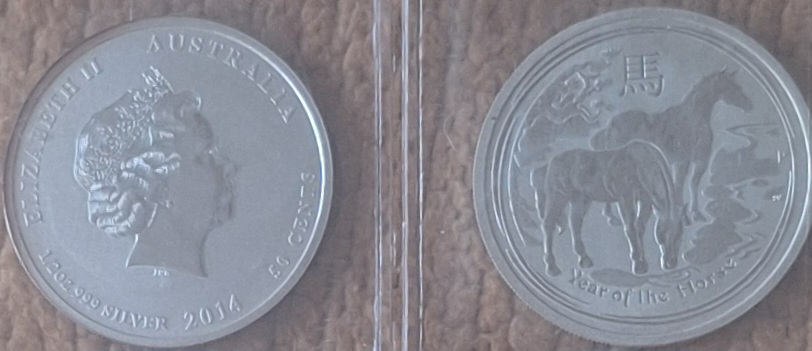  Australien, 2x 50 Cents, Elizabeth II 2014 Jahr der Pferde, zusammen 1oz 999 Silber (beide lose)   