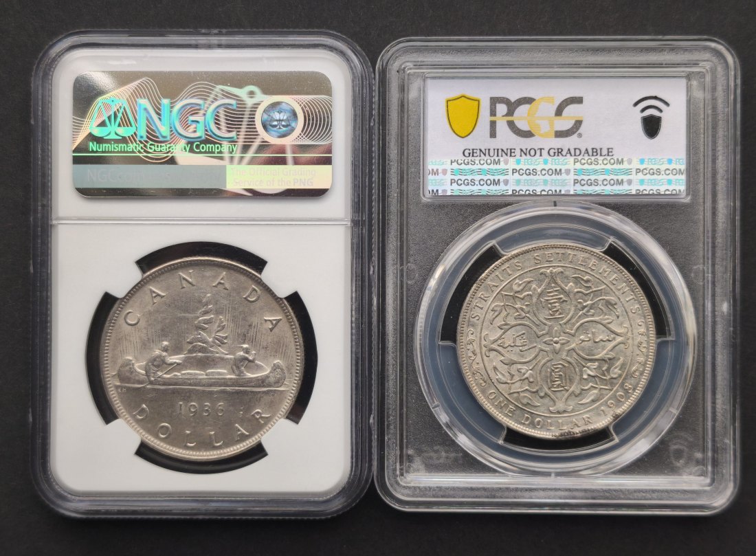 2x Silber 1 Dollaren - Kanada & Straits Settlements