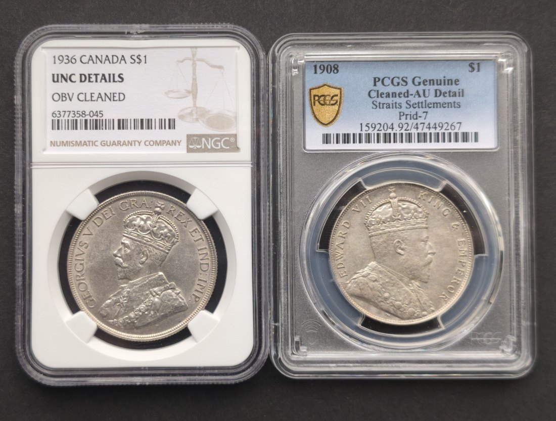  2x Silber 1 Dollaren - Kanada & Straits Settlements   