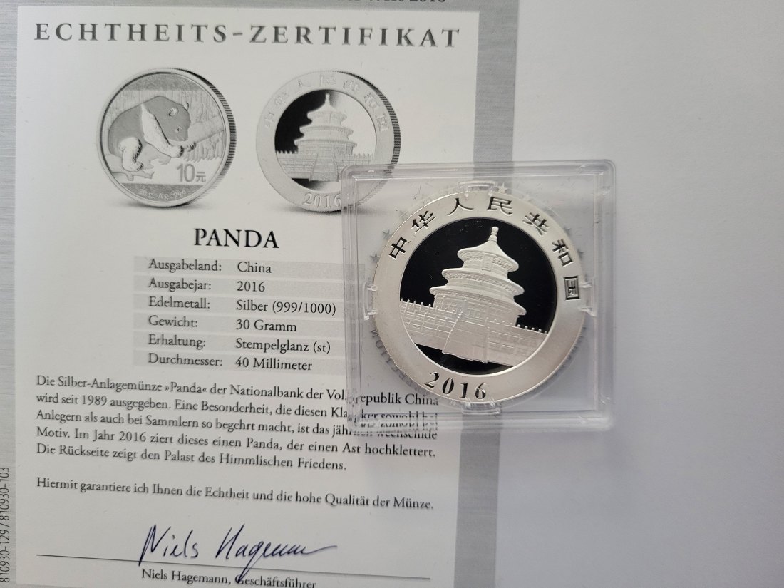  10 Yuan 2016 Panda Die 15 berühmtesten Silbermünzen der Welt 999/30g China Spittalgold9800 (5455   