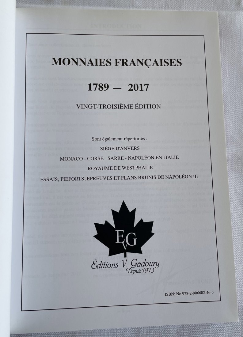  Gadoury Monnaies Françaises 1789 – 2017   