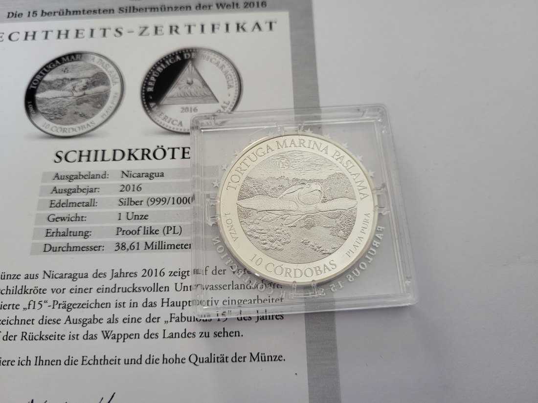  10 Cordobas 2016 Schildkröte 1 Oz Die 15 berühmtesten Silberm Welt Nicaragua Spittalgold9800 (5455   