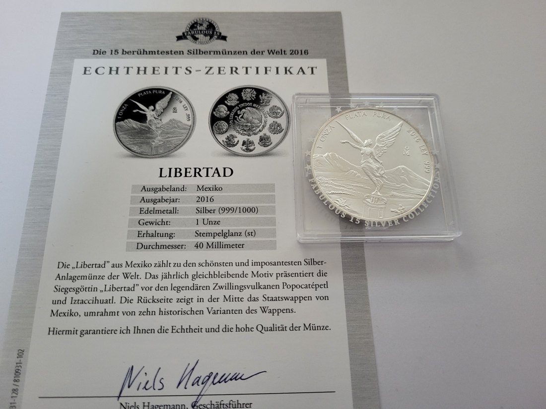  Ley 2016 Libertad 1 Oz Die 15 berühmtesten Silbermünzen der Welt Mexiko Spittalgold9800 (5455   