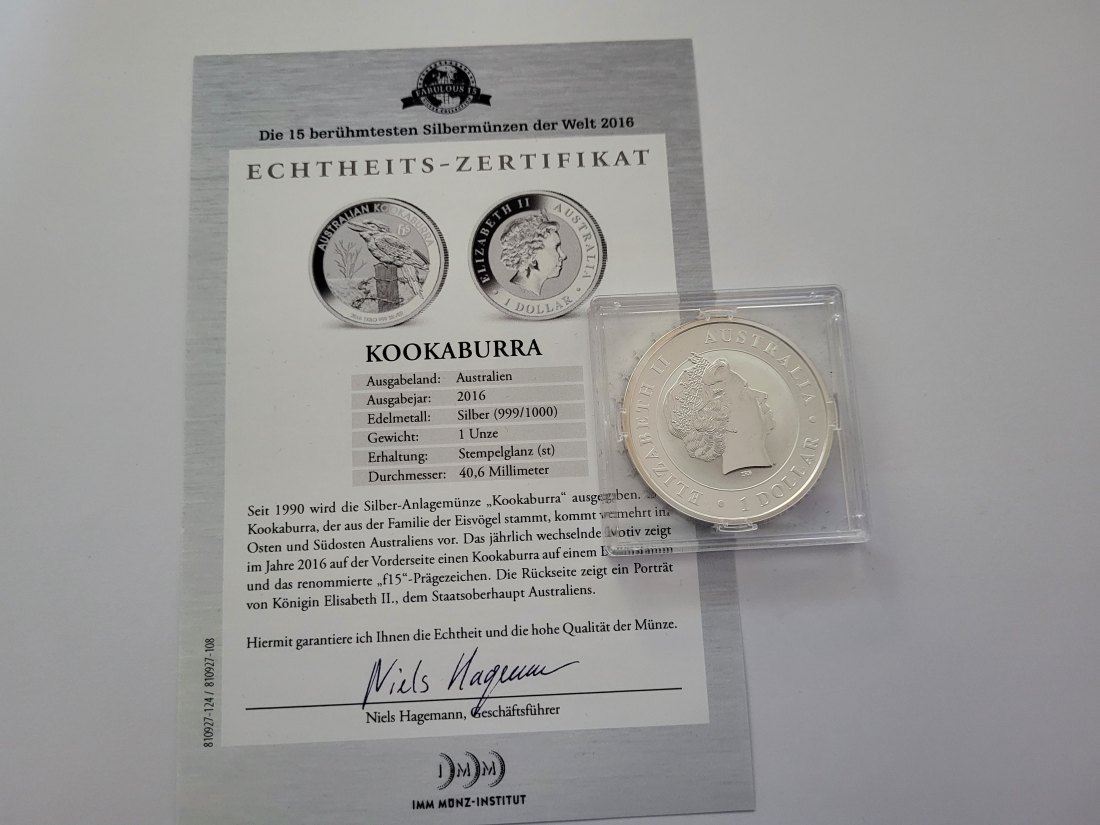  1 Dollar 2016 Kookaburra 1 Oz Die 15 berühmtesten Silbermünzen Australien Spittalgold9800 (5455   