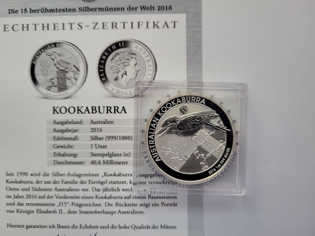  1 Dollar 2016 Kookaburra 1 Oz Die 15 berühmtesten Silbermünzen Australien Spittalgold9800 (5455   