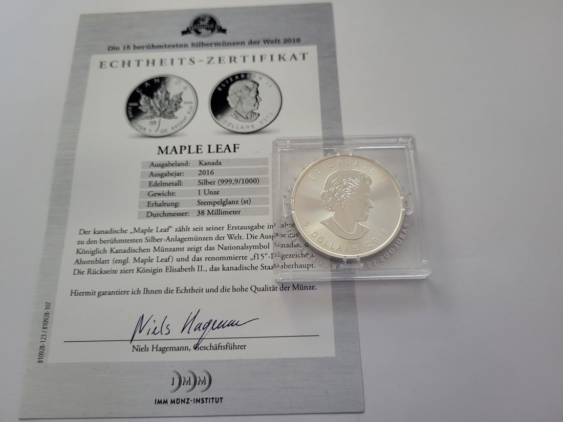  5 Dollars 2016 Maple Leaf 1 Oz Die 15 berühmtesten Silbermünzen der Wel Kanada Spittalgold9800 (5455   
