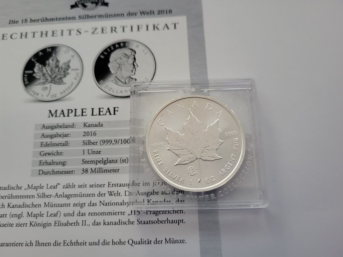  5 Dollars 2016 Maple Leaf 1 Oz Die 15 berühmtesten Silbermünzen der Wel Kanada Spittalgold9800 (5455   