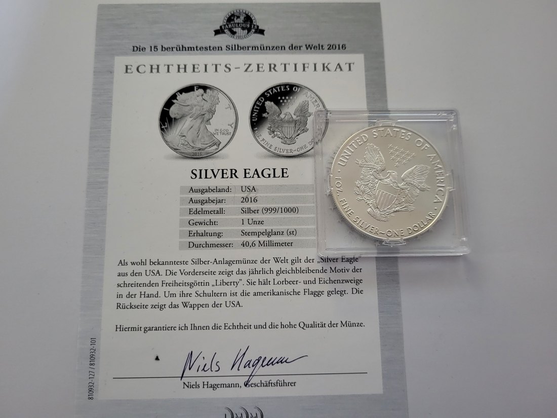  1 Dollar 2016 Silver Eagle 1 Oz Die 15 berühmtesten Silbermünzen der Welt USA Spittalgold9800 (5455   