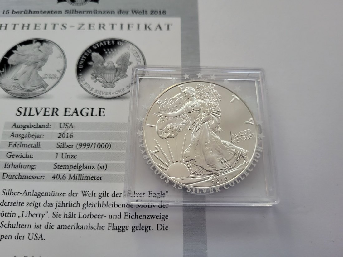  1 Dollar 2016 Silver Eagle 1 Oz Die 15 berühmtesten Silbermünzen der Welt USA Spittalgold9800 (5455   