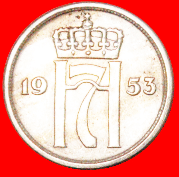  Ⰶ ROSES: NORWAY ★ 10 ORE 1953! HAAKON VII (1905-1957) MINT LUSTRE! ★LOW START ★ NO RESERVE!   