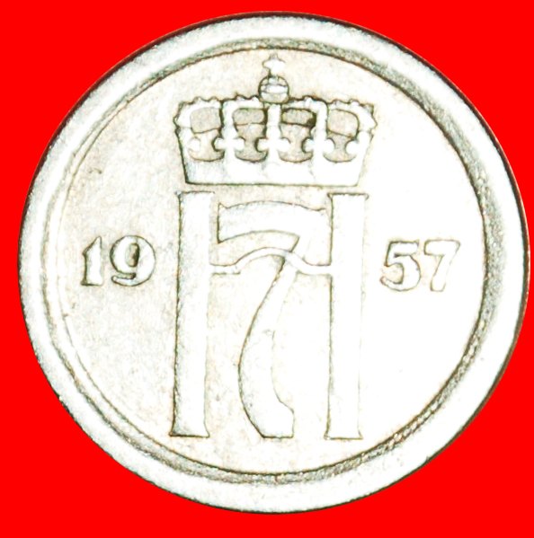  Ⰶ ROSES: NORWAY ★ 10 ORE 1957! HAAKON VII (1905-1957) MINT LUSTRE! ★LOW START ★ NO RESERVE!   