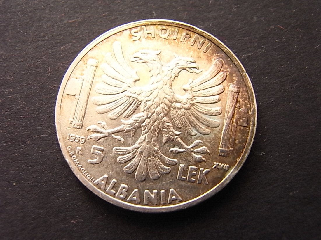  Albanien 5 Lek 1939 unc Silber  KM33   