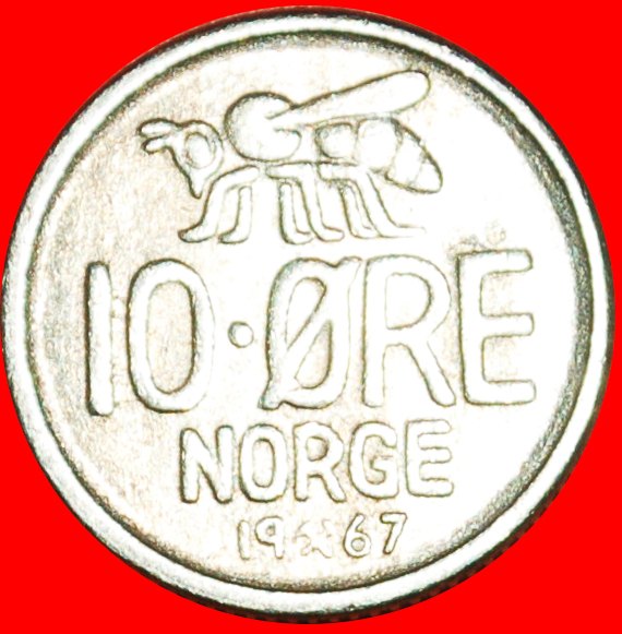 Ⰶ BEE (1958-1973): NORWAY ★ 10 ORE 1967 DIE I! OLAV V (1957-1991)★LOW START ★ NO RESERVE!