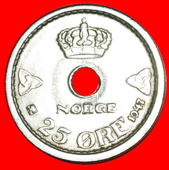 Ⰶ ROSES: NORWAY ★ 25 ORE 1947! HAAKON VII (1905-1957)★LOW START ★ NO RESERVE!