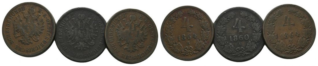  Österreich, 3 Münzen 1864/1860/1864   