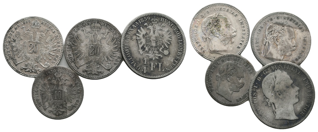  Österreich, 4 Münzen 1869/1869/1859/1870   
