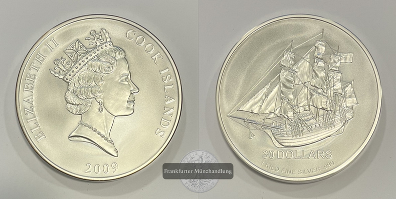  Cookinseln 30 Dollars 2009 Elizabeth II (Bounty) FM-Frankfurt Feinsilber: 1000g   