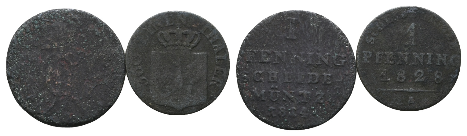  Altdeutschland; 2 Kleinmünzen 1814/1828   